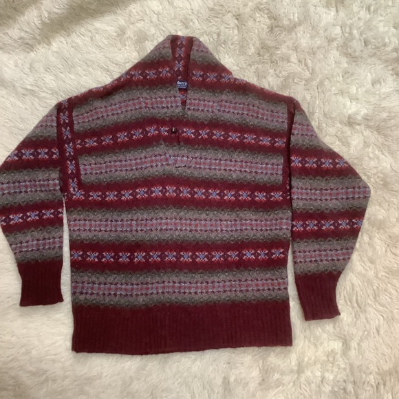Burberrys Made in Scotland Fair Isle Wool Shawl Collar Sweater L Vintage 70s-80s - Picture 3 of 15